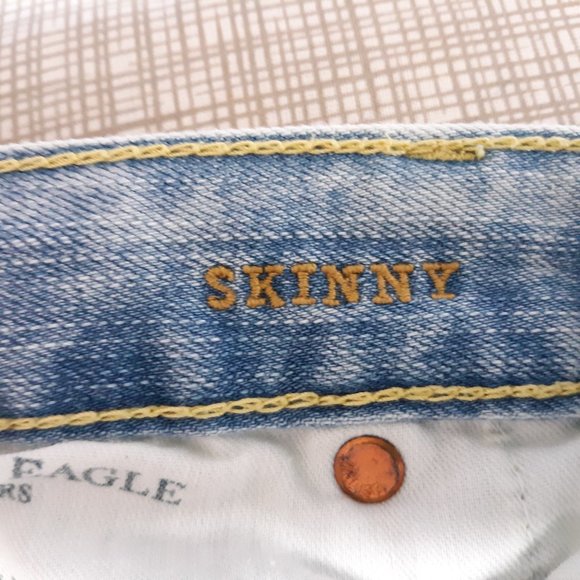 American Eagle Men's Flex Skinny Jeans Size 32x34 Distressed Light Wash Raw Hem - Picture 9 of 16